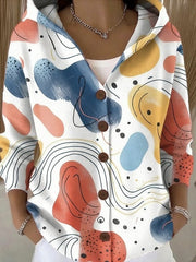 Button Hooded Sweater with Unique Patterns Style Casual Wear Breathable