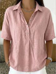 Button-Up Linen Shirt Collar Casual Wear Adjustable Breathable Lightweight