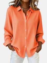 Button-Up Long Sleeve Blouse Polyester Casual Wear