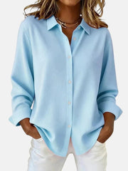 Button-Up Long Sleeve Blouse Polyester Casual Wear