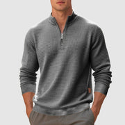 Casual Waffle Knit Quarter Zip Pullover Sweater for Women