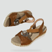 Open-Toe Wedge Sandals with Buckle