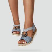 Open-Toe Wedge Sandals with Buckle