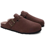 Comfortable Men's Slip-On Suede Slippers with Buckle Detail