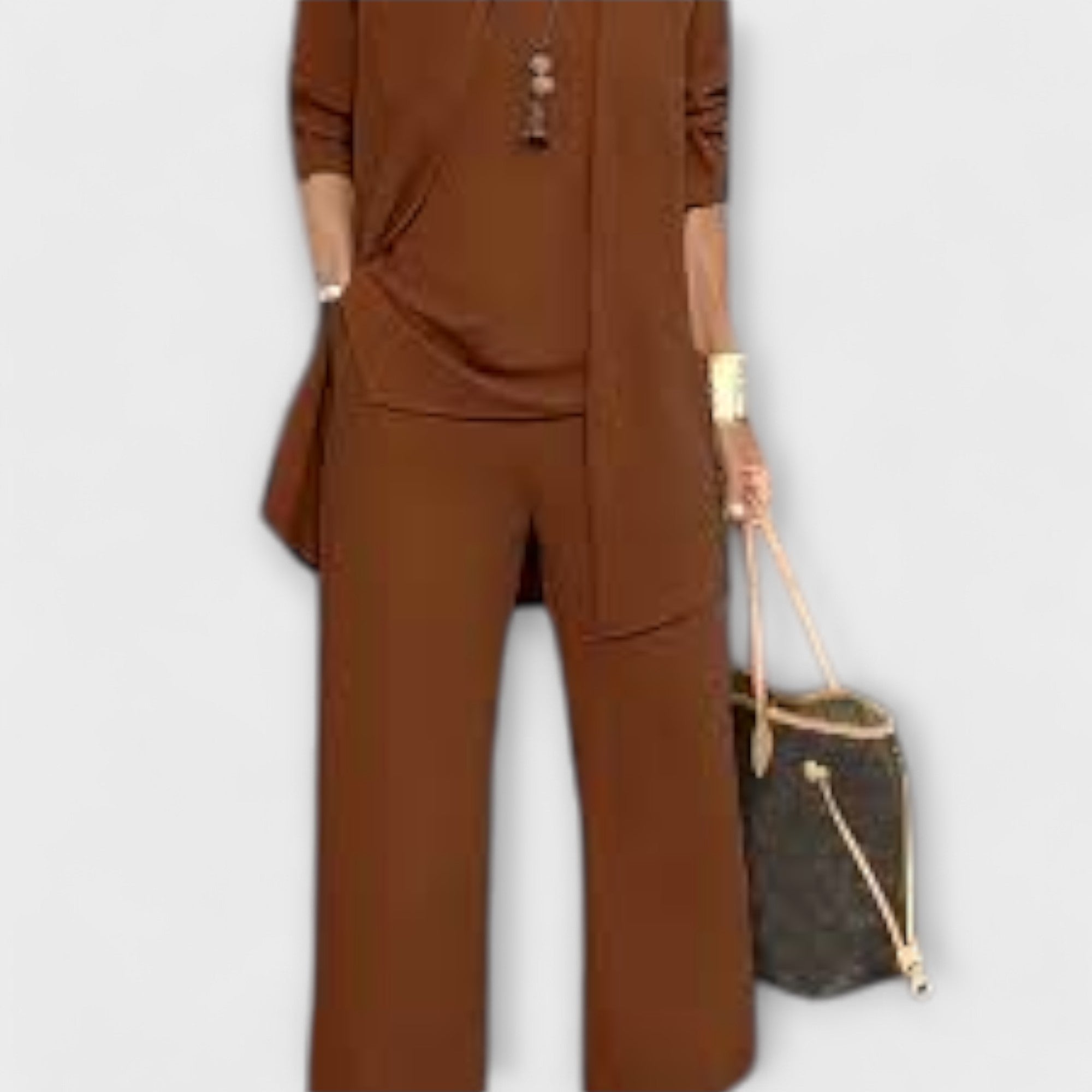 Smooth Three-Piece Set with Cardigan