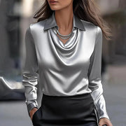 Women's Fall Draped Neckline Satin Blouse Style Any Occasion