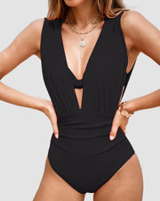 Draped V-Neck Swimsuit