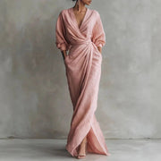 Draped V-Neck Wrap Dress