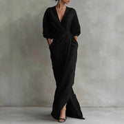 Women's Wedding Guest Draped V-Neck Wrap Dress Occasion Wear