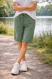 Drawstring Cotton Knee-Length Shorts Relaxed Fit Everyday Comfort Wide Adjustable Breathable