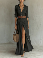 Elegant Button-Down Maxi Dress Style Bridal Guest Wedding Breathable