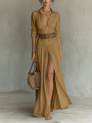 Elegant Button-Down Maxi Dress Style Bridal Guest Wedding Breathable