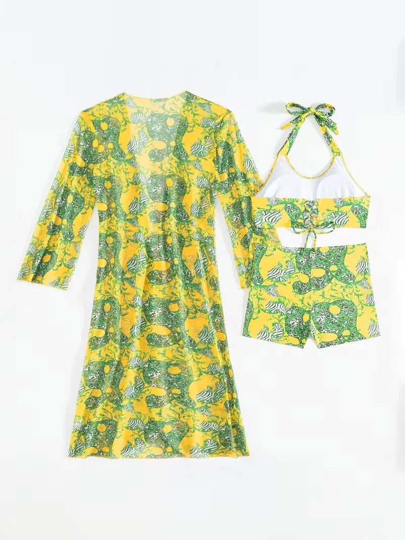Cover-up met halternek en shorts