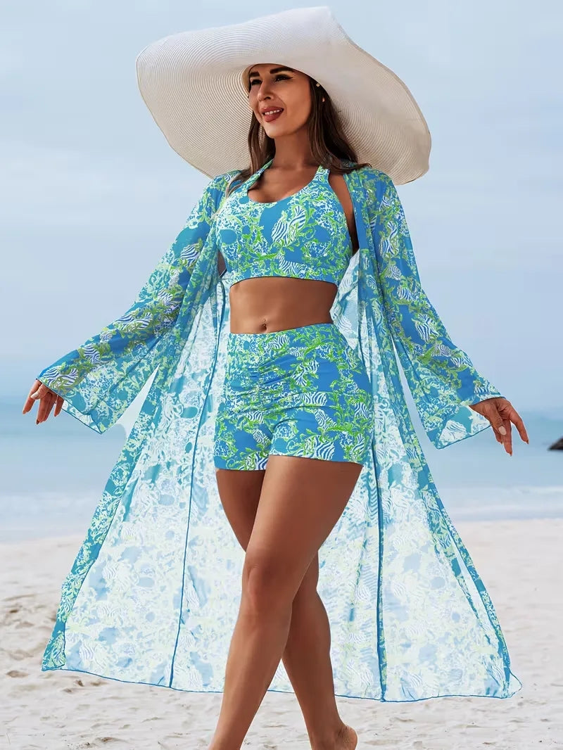 Cover-up met halternek en shorts