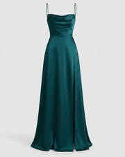 Elegant Satin Maxi Dress with Slit Fabric Wedding Guest Outfit