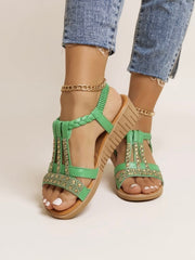 Cushioned Embellished Wedge Sandals with Braided Straps