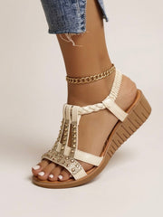 Cushioned Embellished Wedge Sandals with Braided Straps