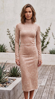 Suede-Look Bodycon Midi Dress