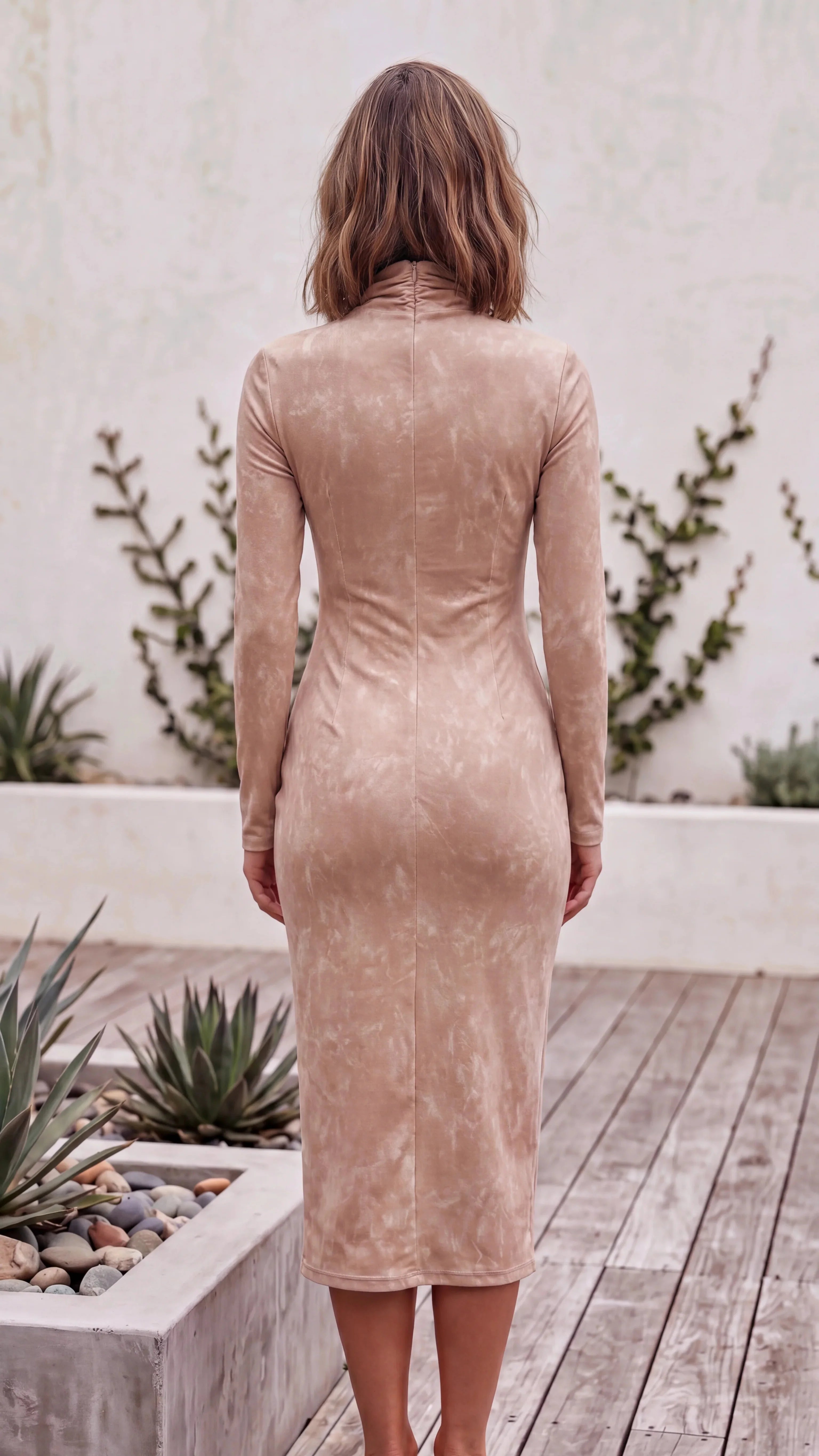 Suede-Look Bodycon Midi Dress