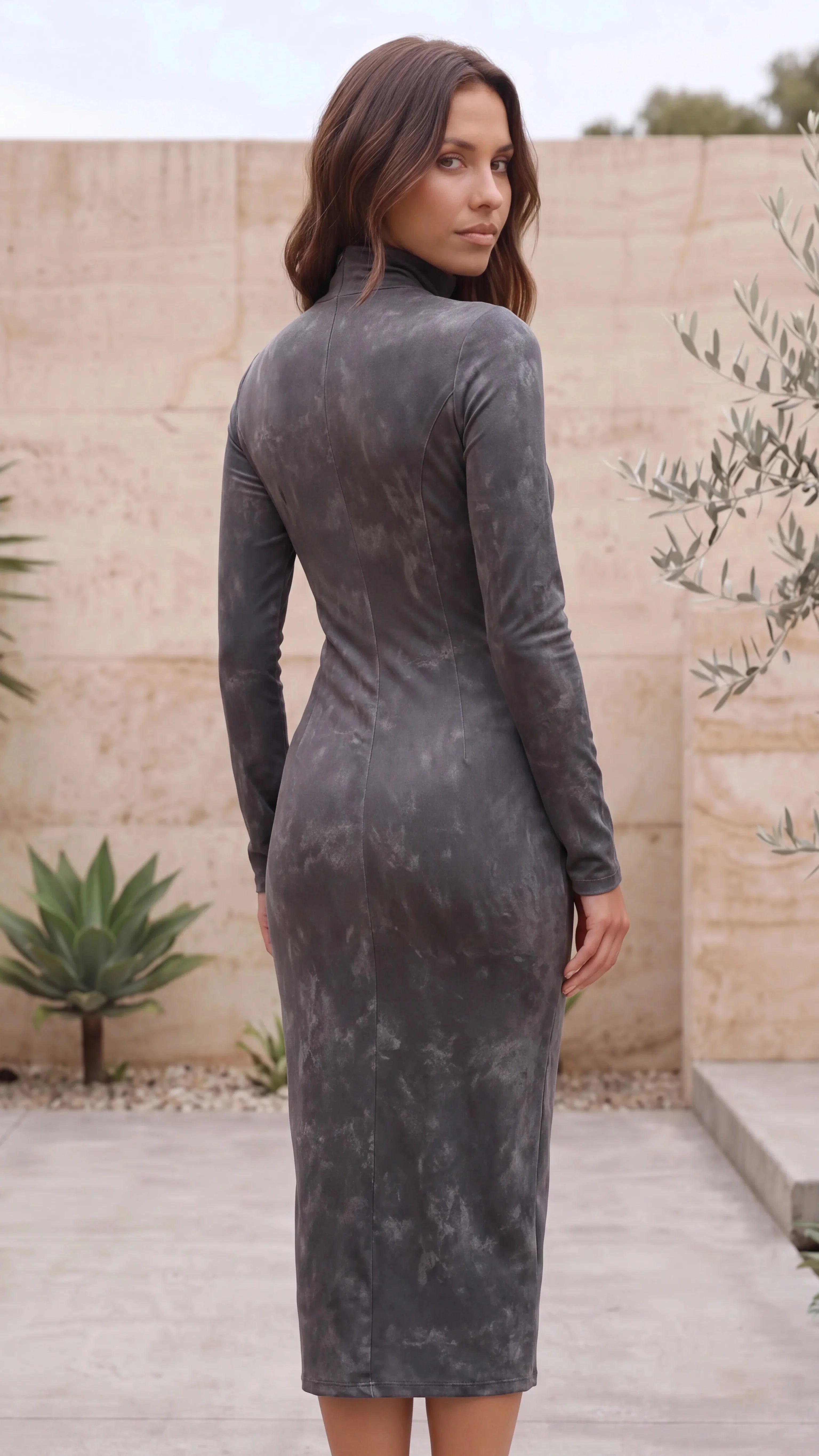 Suede-Look Bodycon Midi Dress