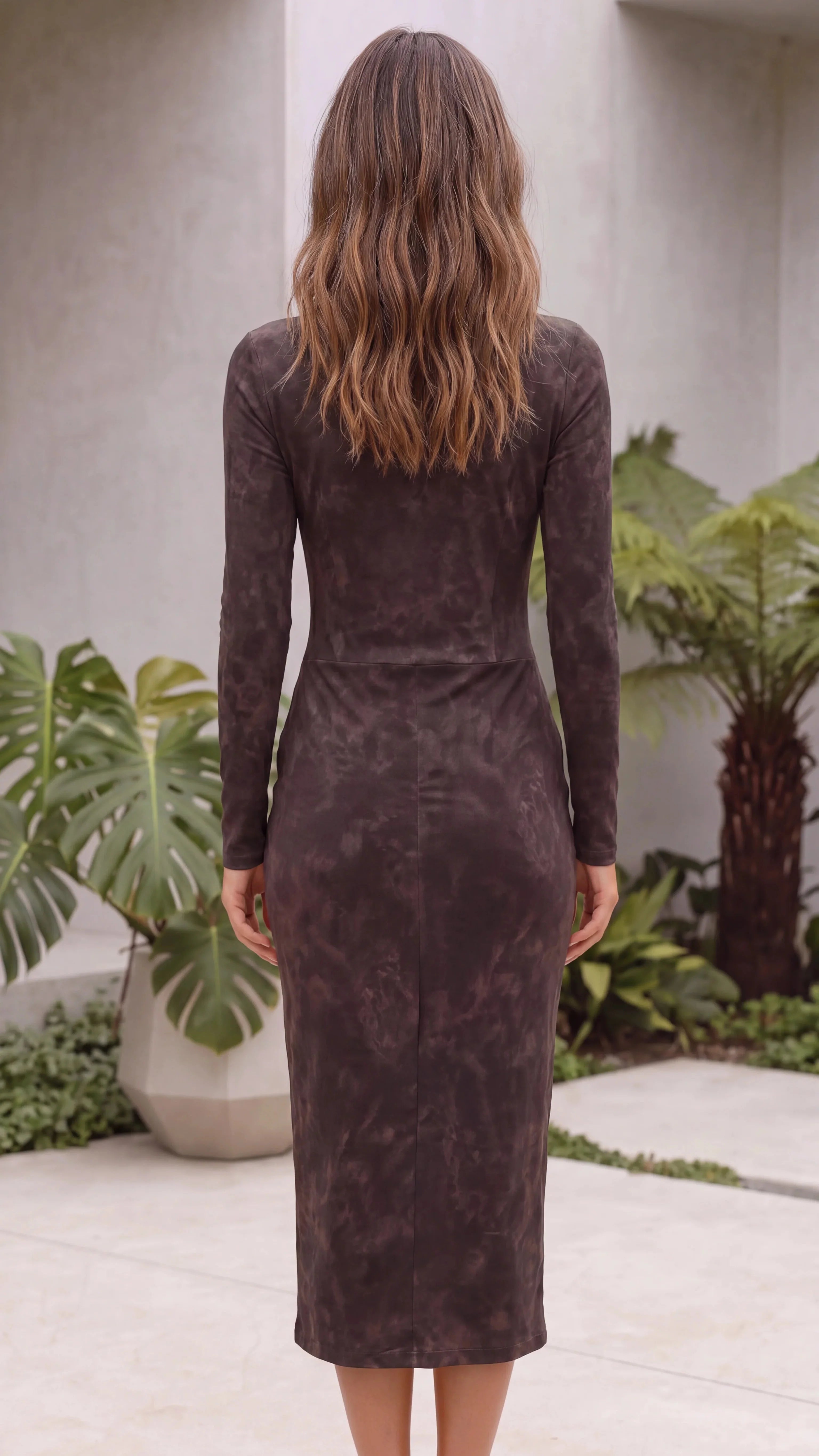 Suede-Look Bodycon Midi Dress