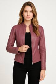 Faux Leather Zip Jacket Casual Wear