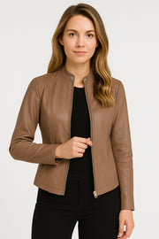 Faux Leather Zip Jacket Casual Wear