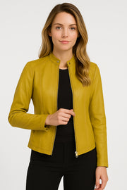 Faux Leather Zip Jacket Casual Wear
