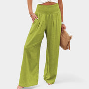 Flared Linen Elastic Waist Pants