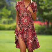 Floral V-Neck Short Sleeve Dress Bridal Guest Wedding Lightweight