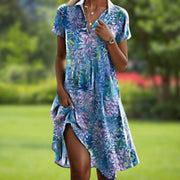 Floral V-Neck Short Sleeve Dress Bridal Guest Wedding Lightweight