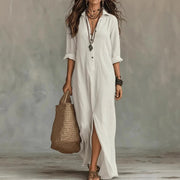 Flowy Cotton Maxi Shirt Dress