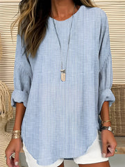 Flowy Striped Long Sleeve Blouse Casual Button Down Style