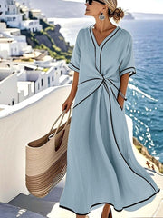 Flowy V-Neck Maxi Dress Soft Draping Bridal Guest Wedding Breathable Lightweight