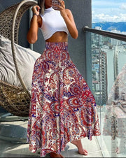 High Waist Tropical Wrap Maxi Skirt Beachwear Summer