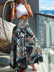 High Waist Tropical Wrap Maxi Skirt Beachwear Summer