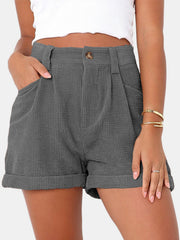 High-Waisted Corduroy Shorts with Pockets