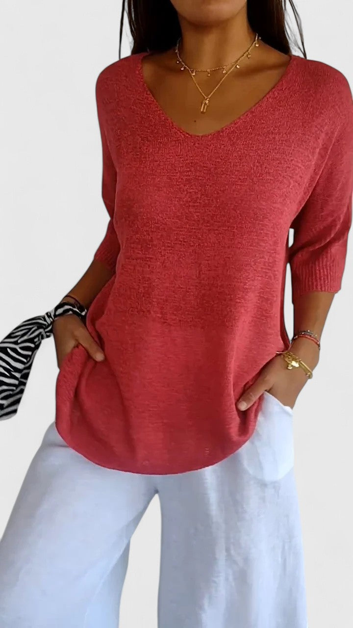 V-Neck Lightweight Knit Top
