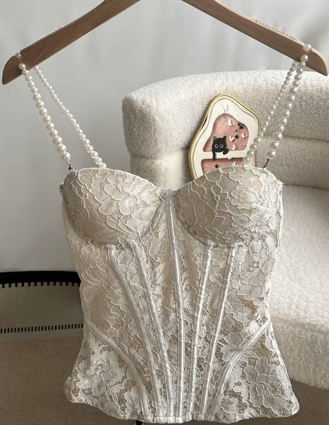 SOERA Aneyla Lace Sheer Bustier Cami Top - Tops - White L