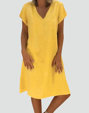 Lightweight Linen V-Neck Dress Casual Wear Summer