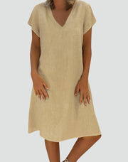 Lightweight Linen V-Neck Dress Casual Wear Summer
