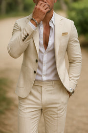 Linen Blazer Suit Set Tailored Fit 2 Piece Formal