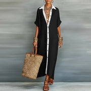 Women's Wedding Guest Linen Button-Down Maxi Dress Casual Comfortable Wear Cotton Breathable