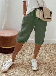 Linen Capri Pants with Drawstring Casual Summer for Women