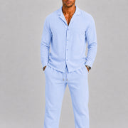 Linen Cuban Collar Shirt Set