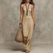 Linen Halter Maxi Dress Wedding Guest Attendee Breathable