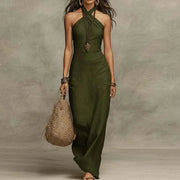 Linen Halter Maxi Dress Wedding Guest Attendee Breathable