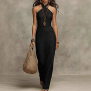 Linen Halter Maxi Dress Wedding Guest Attendee Breathable