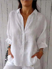 Linen Long Sleeve Blouse Relaxed Fit Ladies Workwear Blouses