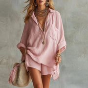 Linen Matching Set with Elastic Shorts